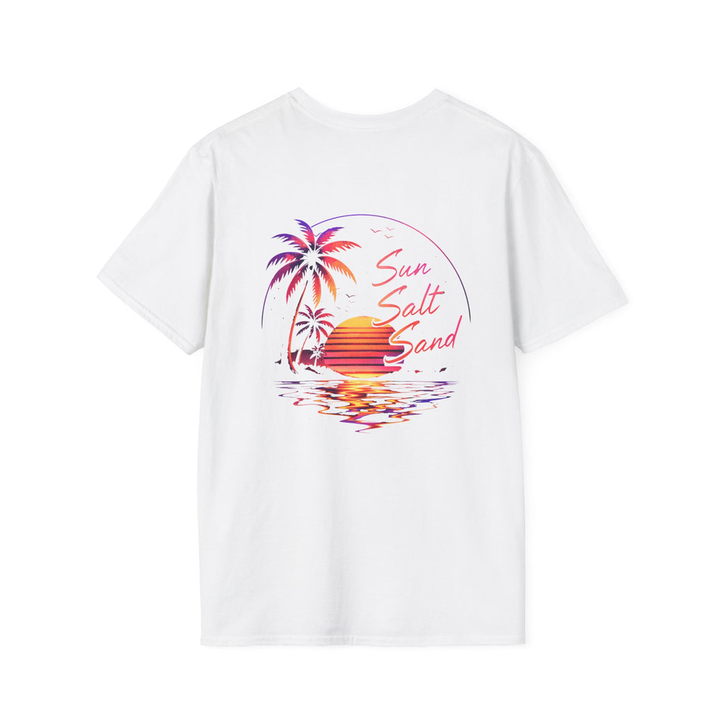 T-Shirt — Retro Sunset Palm "Sun Salt Sand" Beach Tee